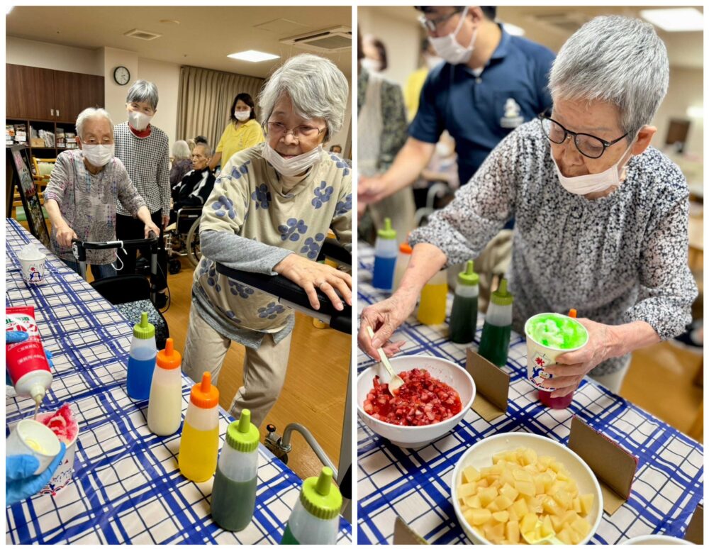 藤枝市老人ホーム_おやつ作りレクリエーションオリジナルかき氷